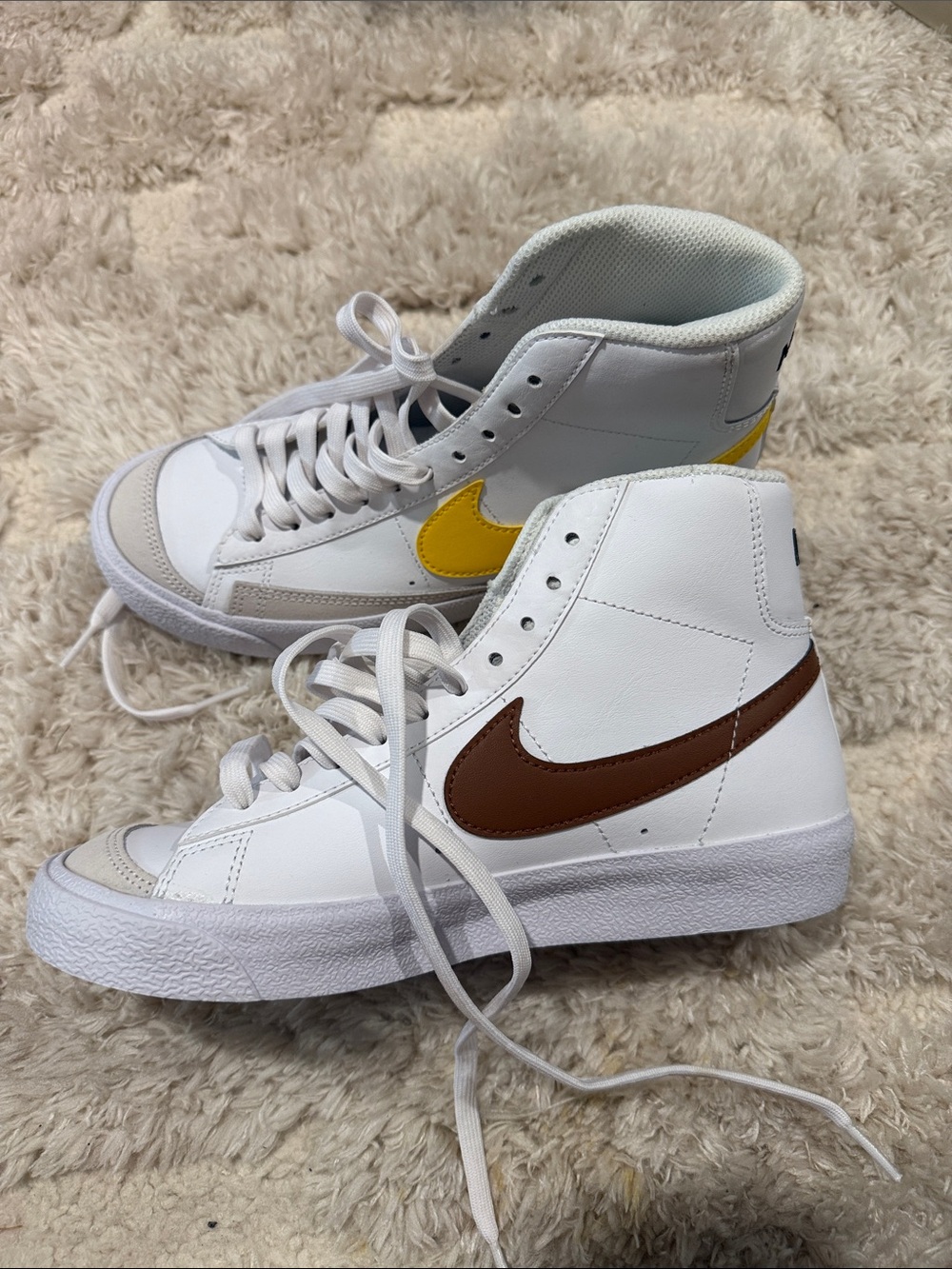 Nike Blazer Mid High White with Brown & Yellow Swooshes